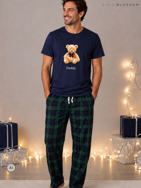 Blue - Regular Personalised Christmas Preppy Bear Pyjamas By Koko Blossom
