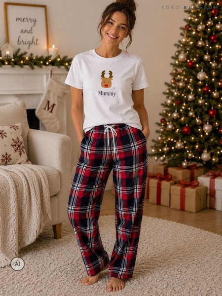 Red - Personalised Women's Reindeer Christmas Pyjamas By Koko Blossom