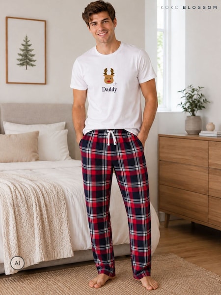 Red - Regular Personalised Reindeer Christmas Pyjamas By Koko Blossom