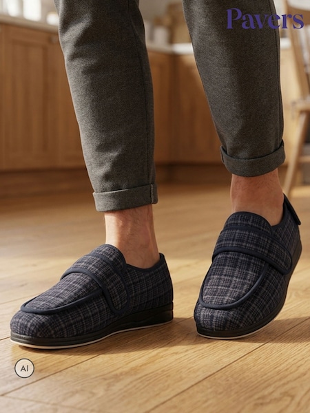 Navy Blue - Regular Pavers Wide Fit Dual Touch Fasten Slippers