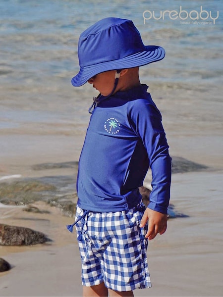 Blue - Purebaby Long Sleeve Rash Vest & Board Shorts Upf50+ Swim Set