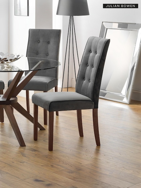 Julian Bowen Set of 2 Grey Madrid Velvet Dining Chairs (253404) | £190