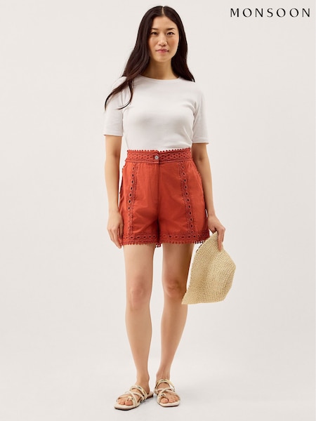 Orange - Monsoon Irina Lace Trim Shorts