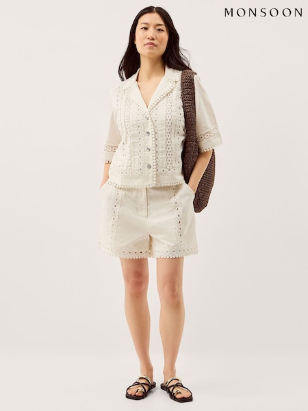 White - Monsoon Irina Lace Trim Shorts