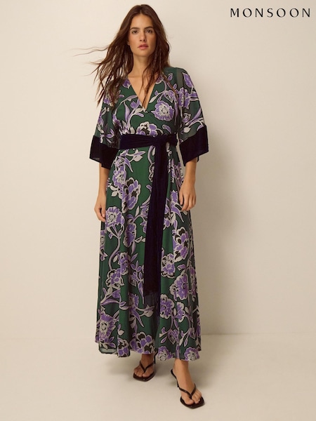 Green - Monsoon Willow Floral Print Midi Dress