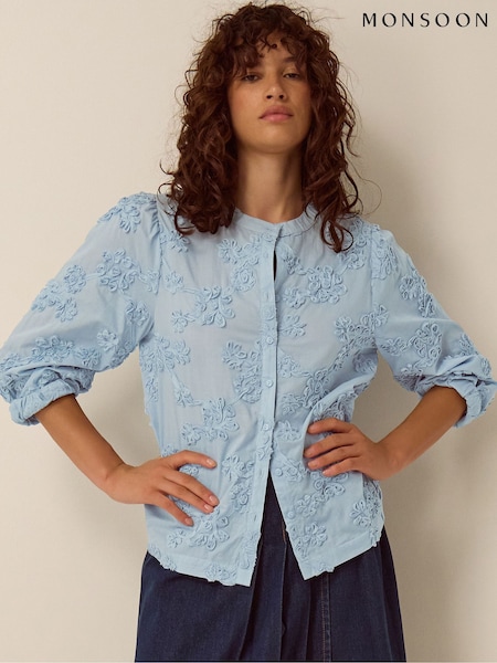 Blue - Monsoon Blair Floral Appliqué Blouse