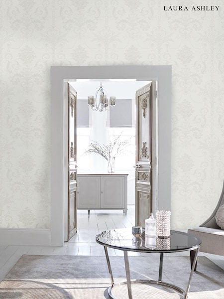 Laura Ashley Pearlescent White Josette 10M Wallpaper (254289) | £44