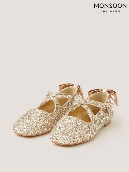 Gold - Monsoon Sequin Mary Jane Ballet Flats