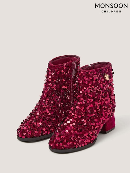 Red - Monsoon Sequin Velvet Ankle Boots