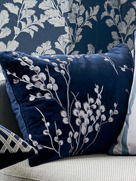 Laura Ashley Midnight Blue Rectangle Pussy Willow 100% Cotton Cushion (254485) | £55
