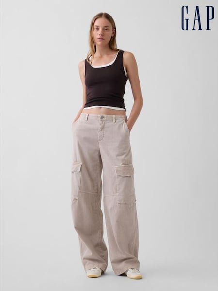 Beige - Gap Low Rise Twill Baggy Barrel Cargo Trousers