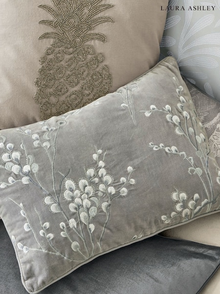 Laura Ashley Steel Grey Rectangle Pussy Willow 100% Cotton Cushion (254822) | £55