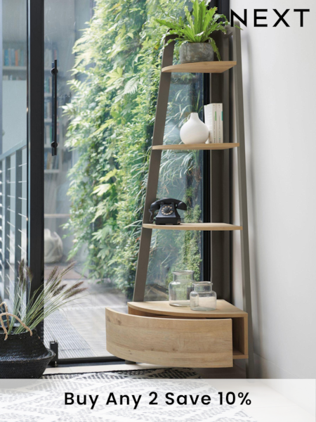 Light Bronx Oak Effect Corner Ladder Shelf (255104) | £299