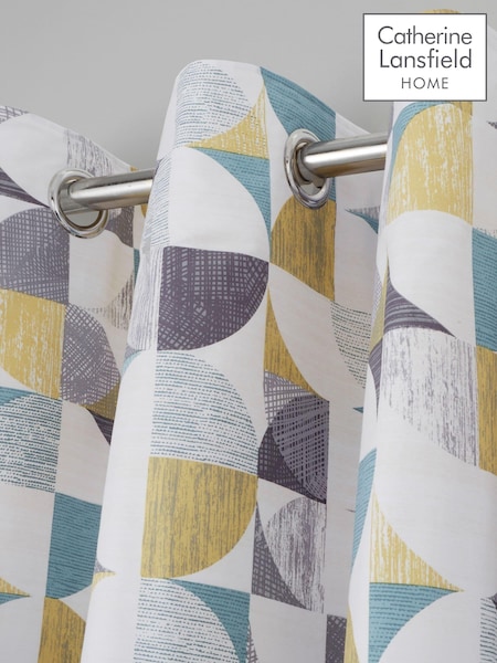 Catherine Lansfield Grey Retro Circles Lined 100% Cotton Eyelet Curtains (255137) | £50