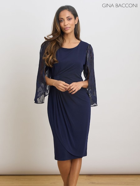Blue - Gina Bacconi Helene Lace Sleeve Dress