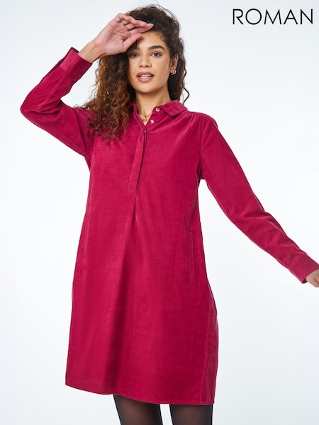 Pink - Roman Corduroy Tunic Shirt Dress