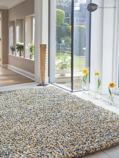 Origins Ochre Yellow Rocks Shaggy Hand Crafted Rug (255845) | £125 - £385