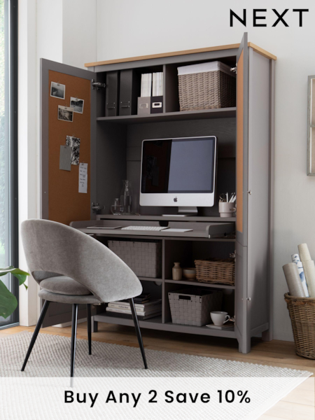 Dove Grey Malvern Oak Effect Large Hideaway Desk (256273) | £775