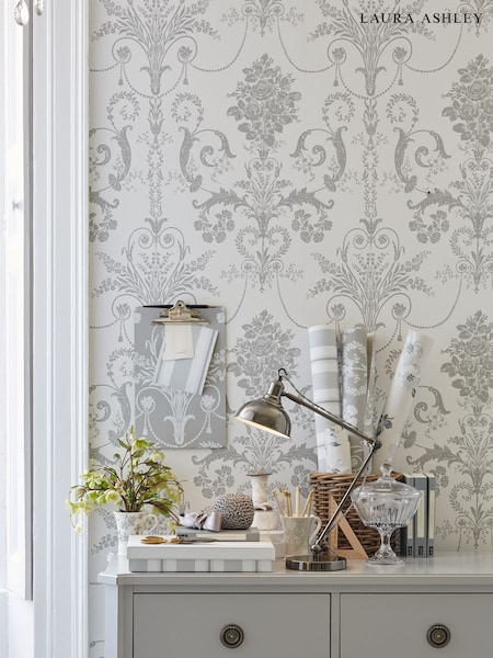 Laura Ashley Dove Grey Josette 10M Wallpaper (256822) | £44