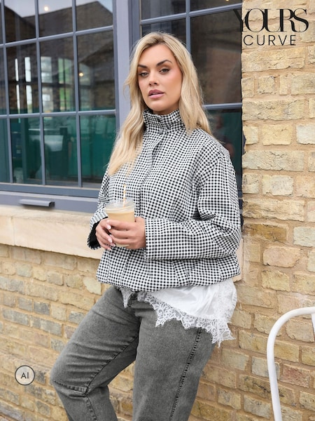 Black - Yours Curve Monochrome Gingham Jacket