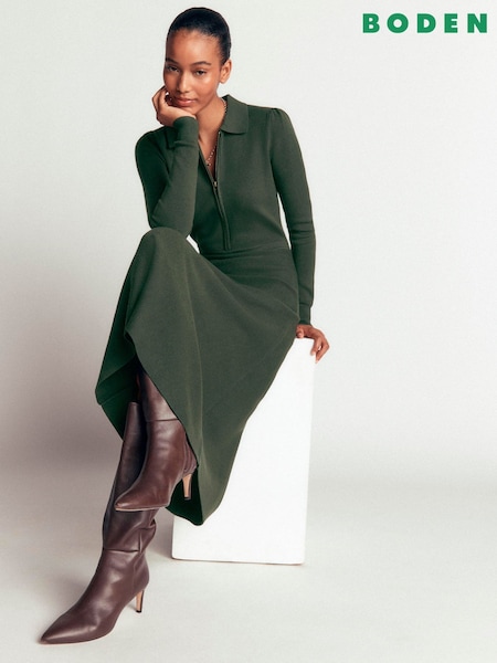 Green - Boden Fiona Zip Front Knitted Dress