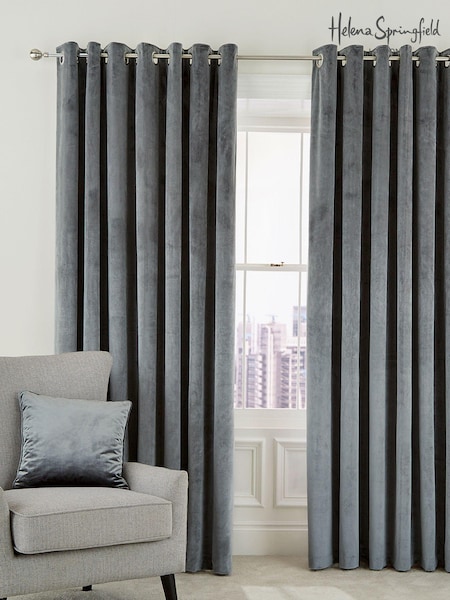Helena Springfield Steel Grey Velvet Escala Curtains (257453) | £70 - £105