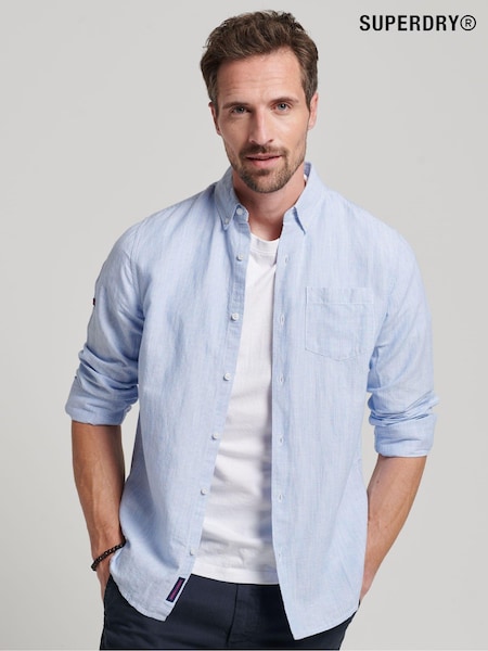 Superdry Blue Cotton Studios Linen Button Down Shirt (257599) | £50