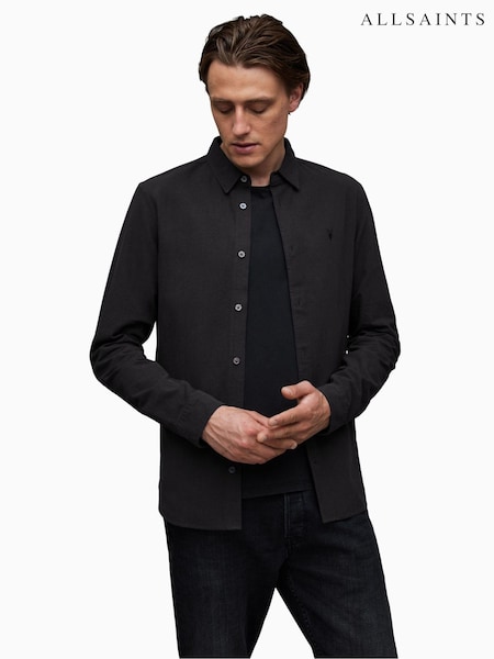 AllSaints Black Lovell Long Sleeve 100% Cotton Shirt (257698) | £109