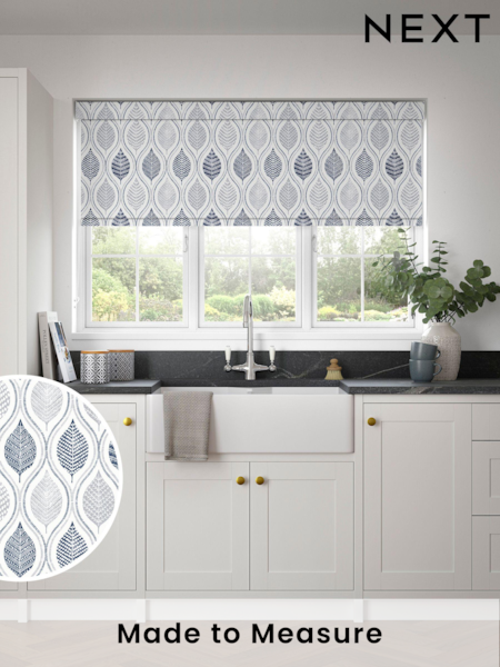 Blue Lino Leaf Made to Measure Roller Blind (259497) | £57