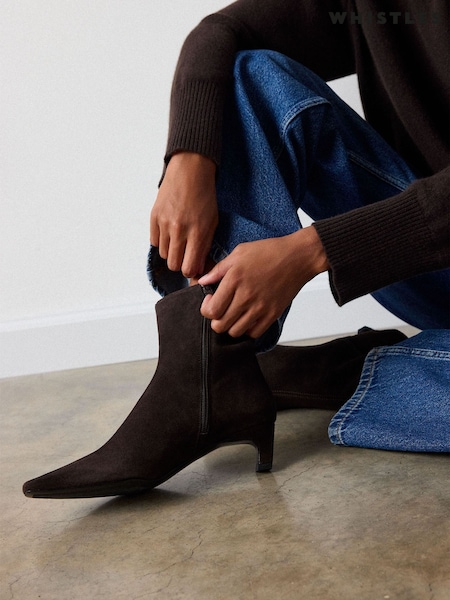 Brown - Whistles Kitten Heel Suede Ankle Boots