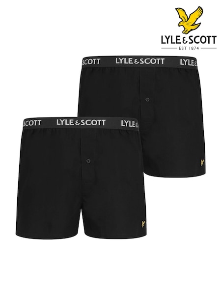 Lyle & Scott Black 100% Cotton Woven Boxer Shorts 2 Pack (260108) | £31