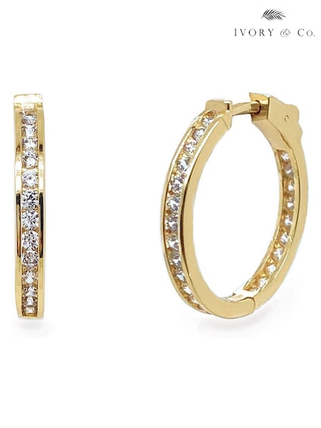 Ivory & Co Gold Copenhagen And Crystal Hoop Earrings (260323) | £40