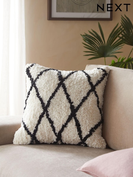 White/Black Tufted Berber Cushion (260732) | £22