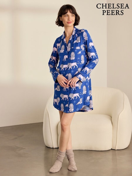 Blue - Chelsea Peers Moonlit Lion Print Nightshirt