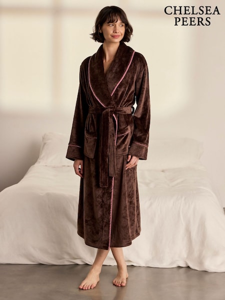 Brown - Chelsea Peers Fleece Long Dressing Gown