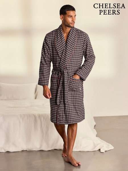 Red - Regular Chelsea Peers Cotton Gingham Towelling Dressing Gown