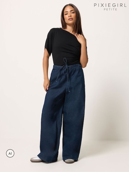 Blue - Pixiegirl Petite Rigid Pull On Wide Leg Jeans