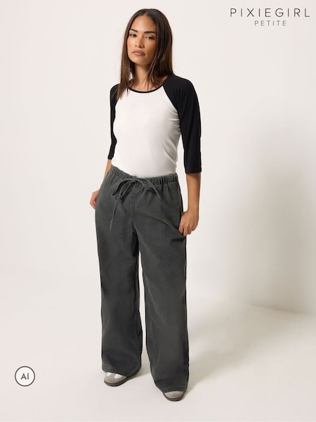 Black - Pixiegirl Petite Rigid Pull On Wide Leg Jeans