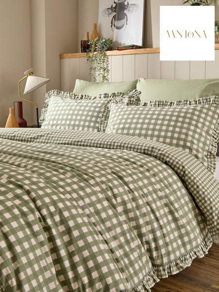 Vantona Frilled Gingham Duvet Cover And Pillowcase Set