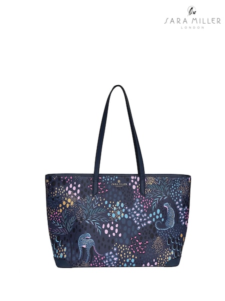Blue - Sara Miller Blue Large Tote Midnight Leopard Bag