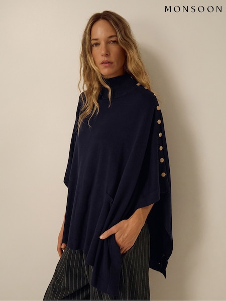 Blue - Monsoon Bae Button Cape Poncho