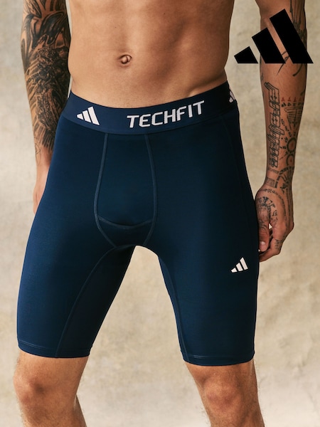 adidas Blue TECHFIT Compression Training Short Tights (264344) | £23