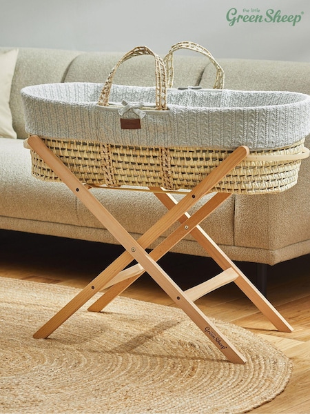The Little Green Sheep Dove Grey Knitted Moses Basket and Mattress (265060) | £119
