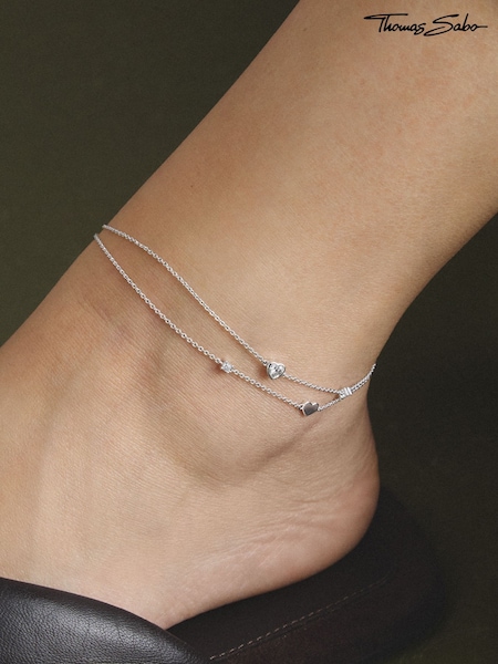 Silver Tone - Thomas Sabo Hearts W/ Zirconia Anklet