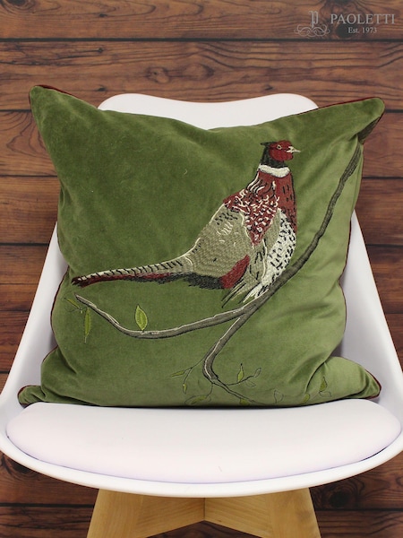 Riva Paoletti Green Hunter Velvet Embroidered Polyester Filled Cushion (265656) | £20