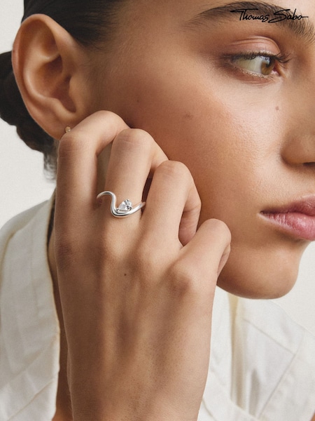 Silver Tone - Thomas Sabo Teardrop White Zirconia Ring