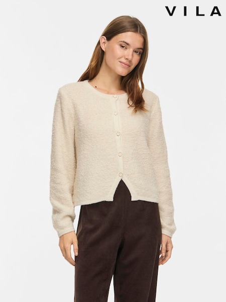 Cream - Vila Textured Knitted Button Jacket