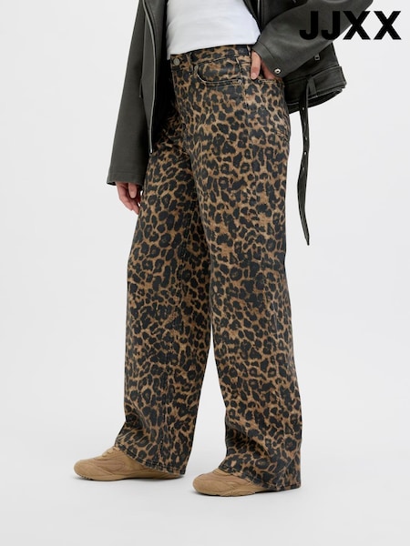 Brown - Jjxx Leopard Animal Print Wide Leg Jeans