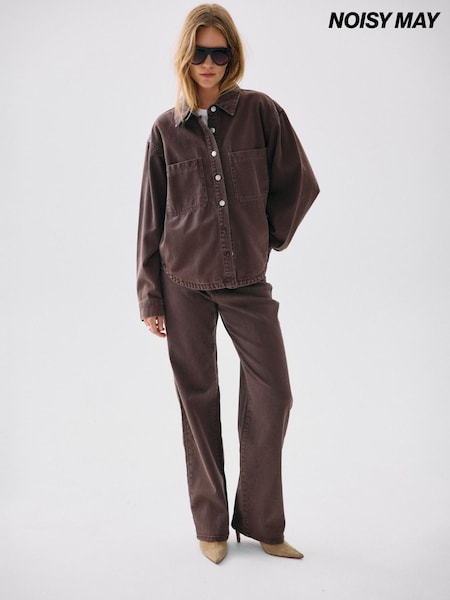 Brown - Noisy May Denim Relaxed Shacket