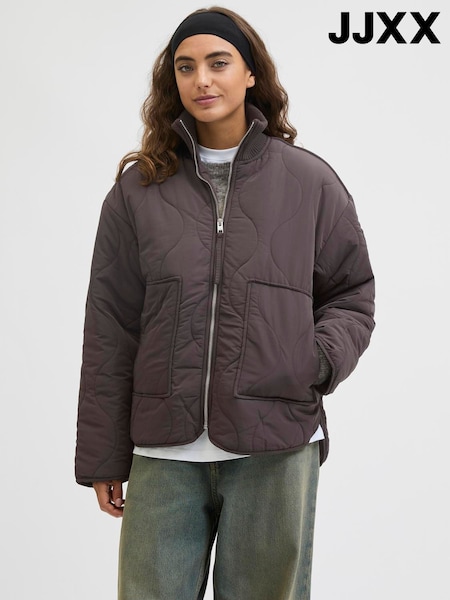 Brown - Jjxx Quilted Funnel Neck Jacket